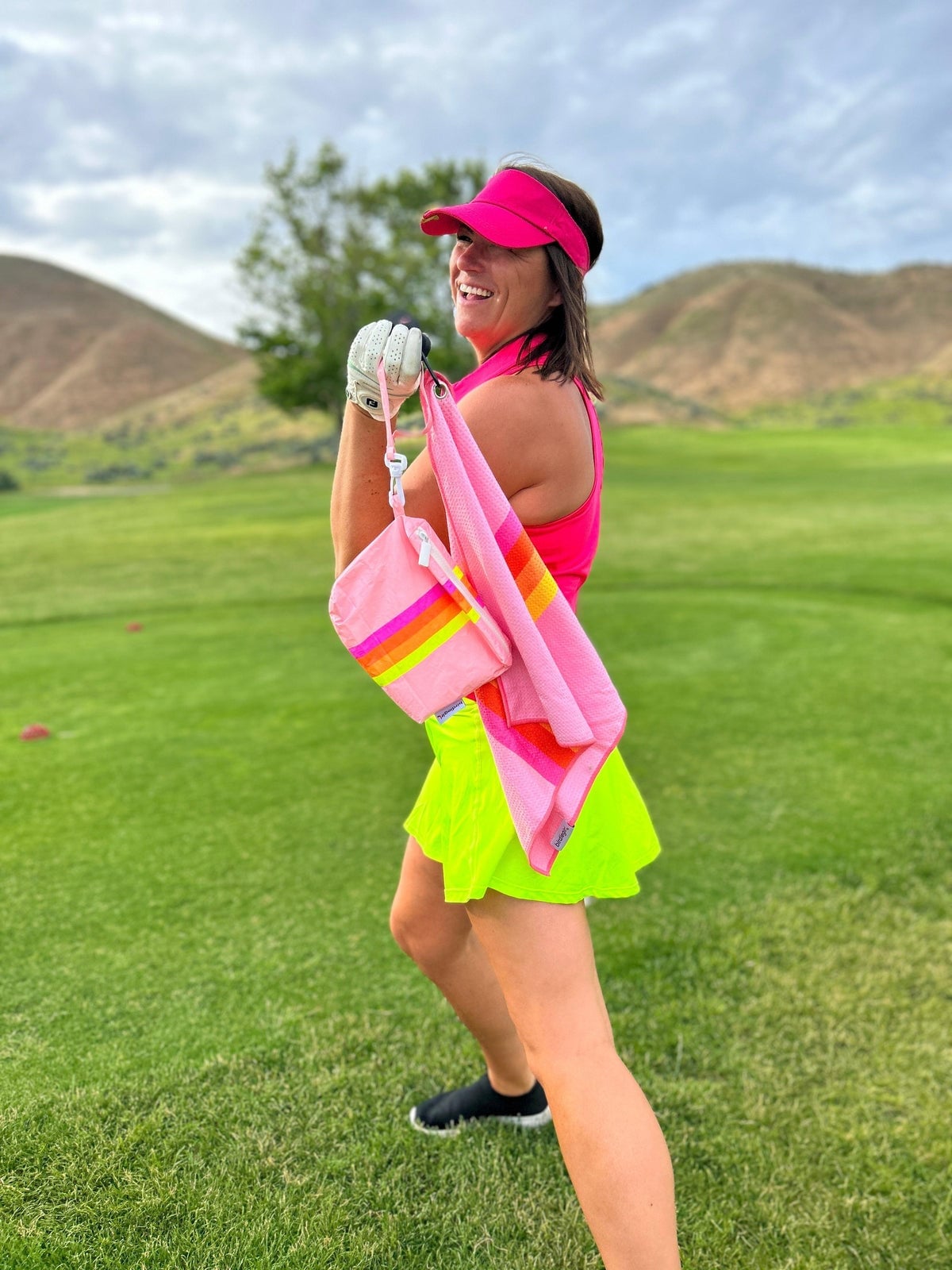 Pink tank top and neon yellow skirt Pink tank top and neon yellow skirt — Golf Tournament Outfits 2027