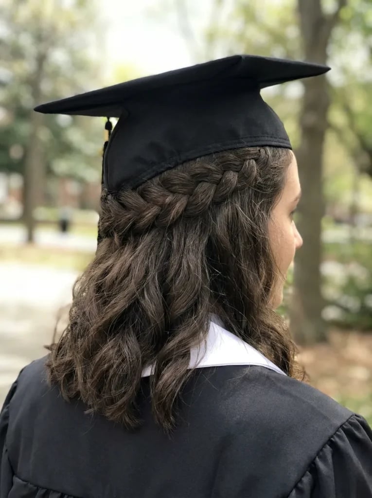 Braid With Loose Waves Braid With Loose Waves — Graduation Hairstyles 2027 with Cap