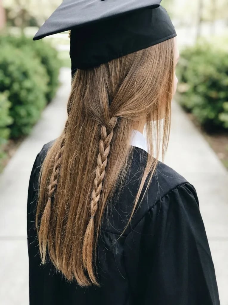 Three Braids With Fine Straight Hair Three Braids With Fine Straight Hair — Graduation Hairstyles 2027 with Cap