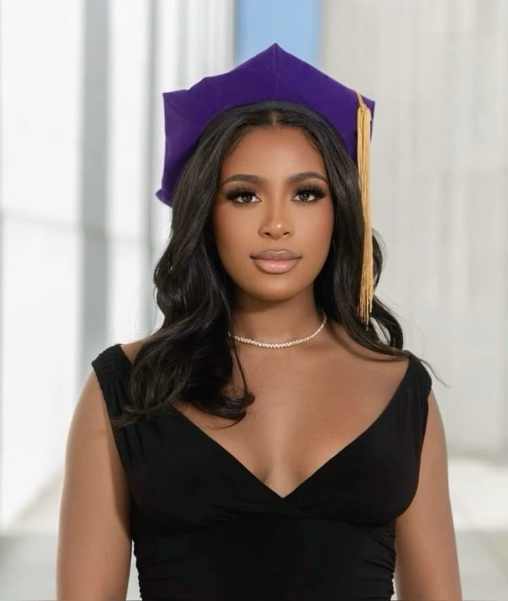 Loose Dark Brown Waves Mid-Back Length Loose Dark Brown Waves Mid-Back Length — Graduation Hairstyles 2027 with Cap
