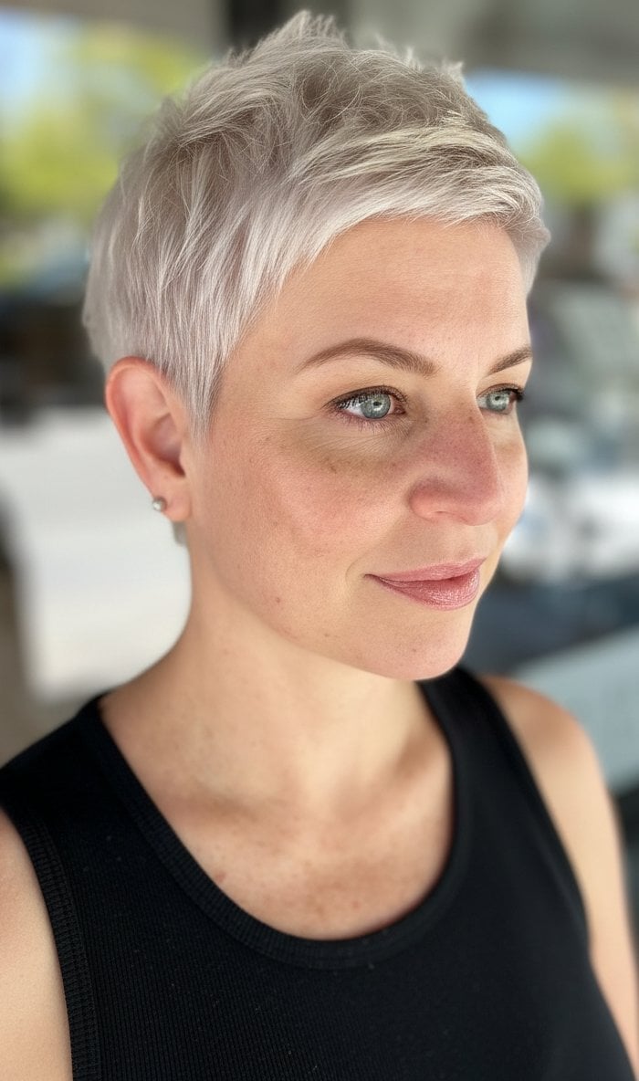 Frosted Gray Pixie With Tousled Top Frosted Gray Pixie With Tousled Top — Gray Pixie 2027