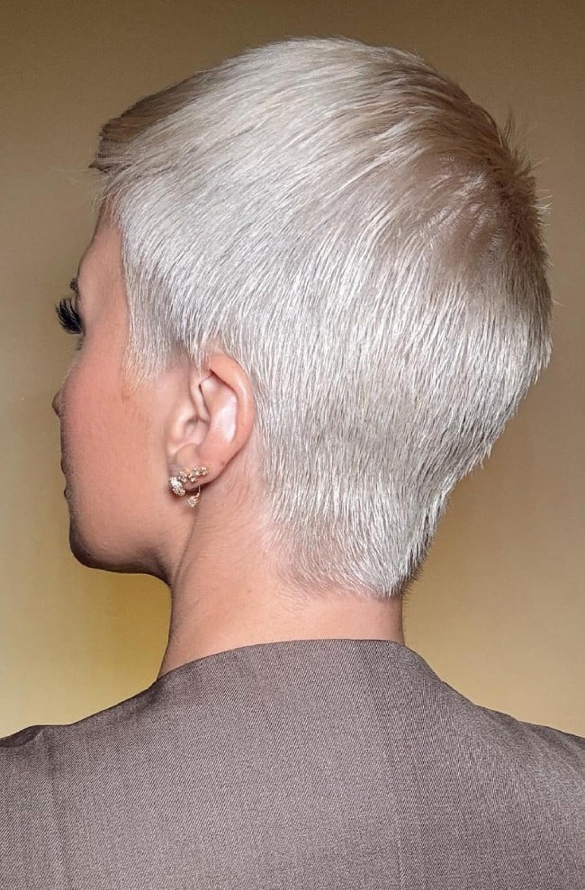 Platinum Blonde Pixie With Tapered Finish Platinum Blonde Pixie With Tapered Finish — Gray Pixie 2027