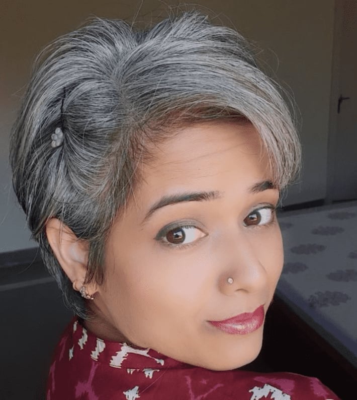 Textured Silver Gray Pixie With Fringe Textured Silver Gray Pixie With Fringe — Gray Pixie 2027