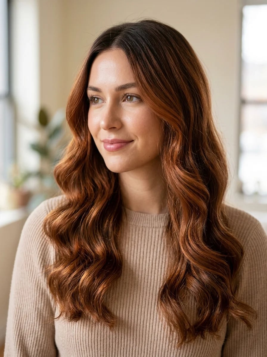 Mid-Back Rich Copper Red With Golden Undertones Mid-Back Rich Copper Red With Golden Undertones — Hair Color 2027 for Medium Skin