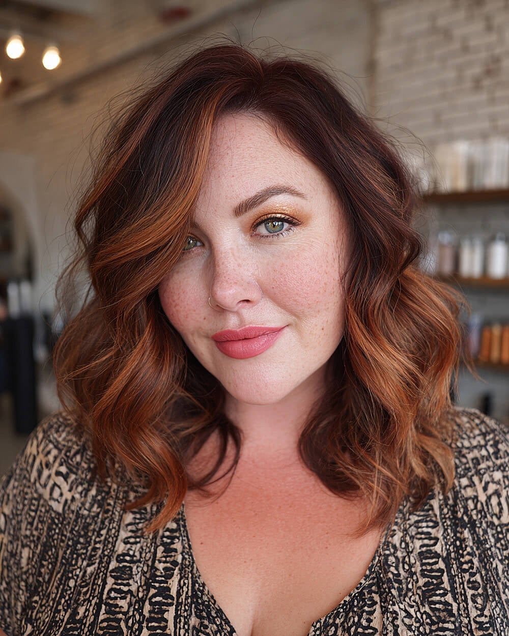 Collarbone Auburn Lob With Darker Roots Collarbone Auburn Lob With Darker Roots — Hair Color 2027 for Medium Skin