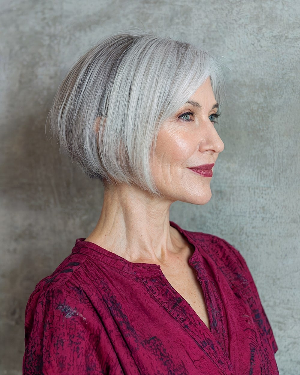Chin Length Sleek Bob With Side Swept Fringe Chin Length Sleek Bob With Side Swept Fringe — Haircuts 2027 for Women Over 60