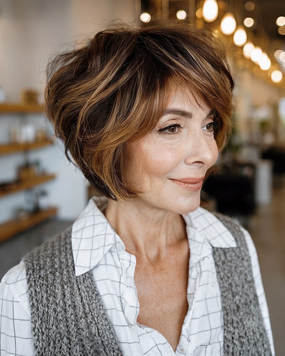 Chin Length Stacked Bob With Side Swept Bangs, Wavy Chin Length Stacked Bob With Side Swept Bangs, Wavy — Haircuts 2027 for Women Over 60