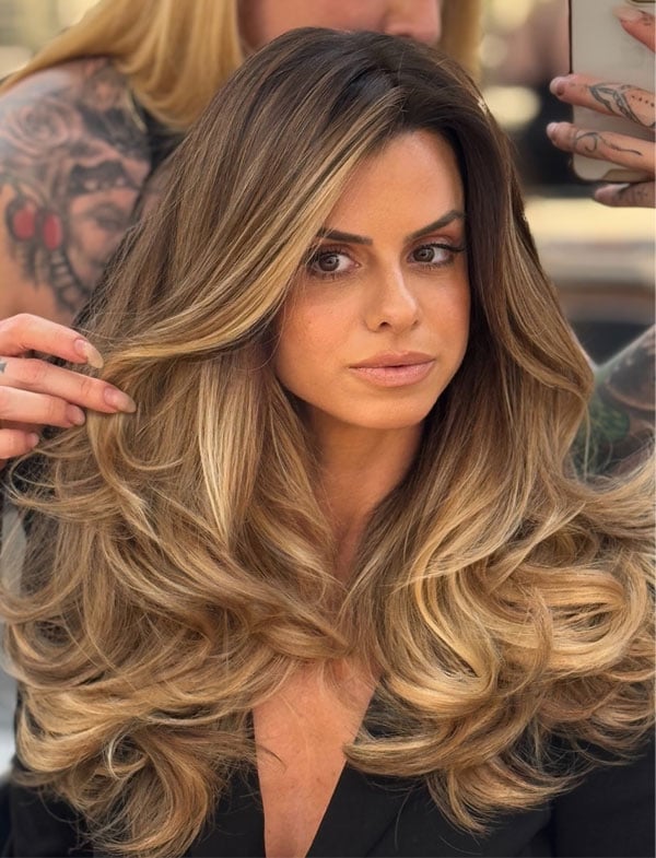 Mid-Back Balayage Blowout With No Bangs — Hairstyles 2027 for Long Faces