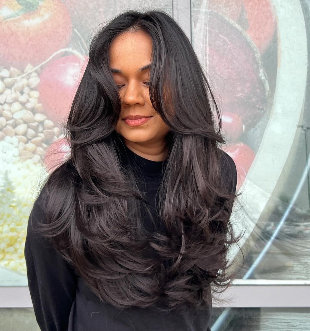 Mid-Back Voluminous Layers With Curtain Bangs — Hairstyles 2027 for Long Faces