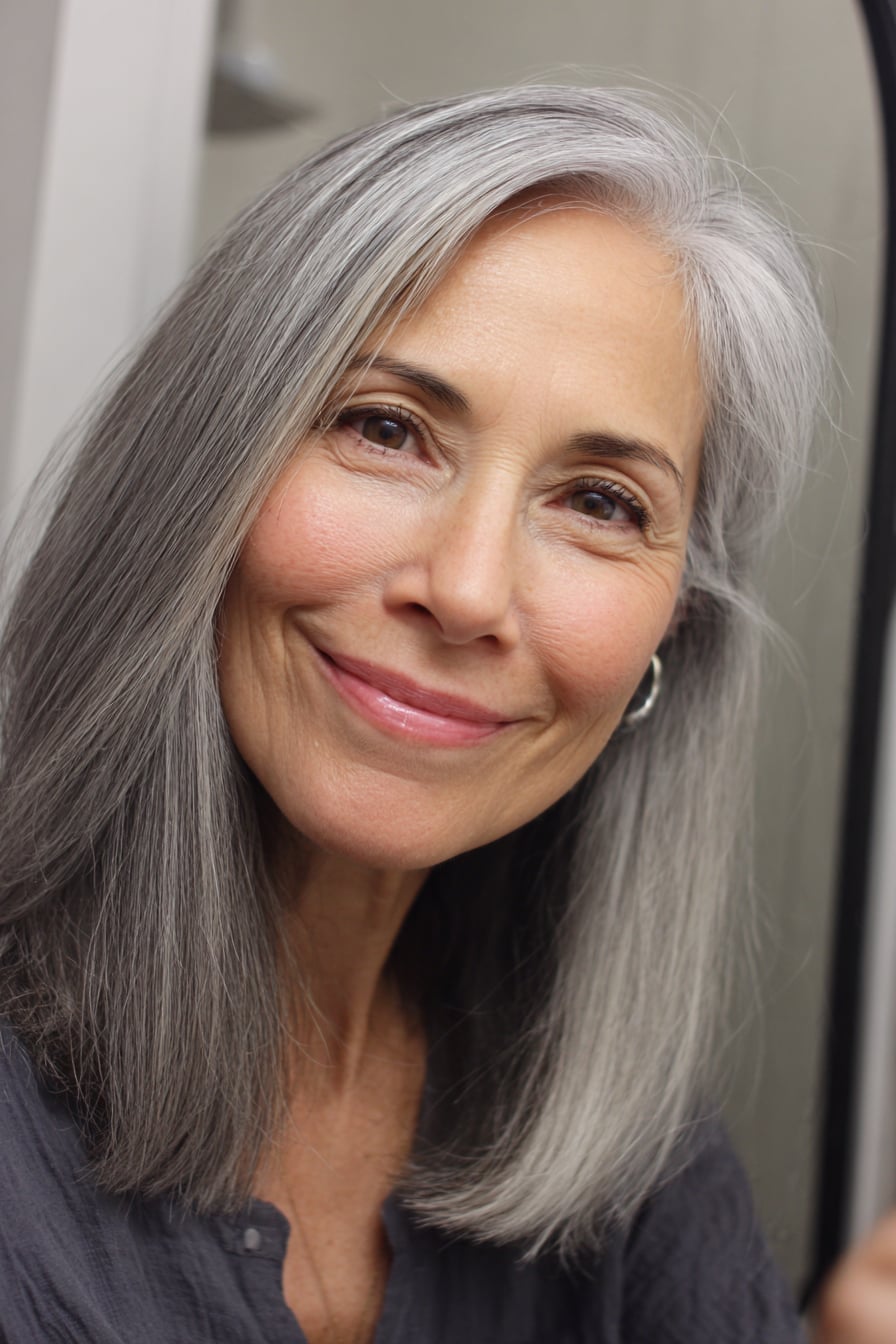 Collarbone Gray Layers With Side-Swept Bangs — Hairstyles 2027 for Long Faces
