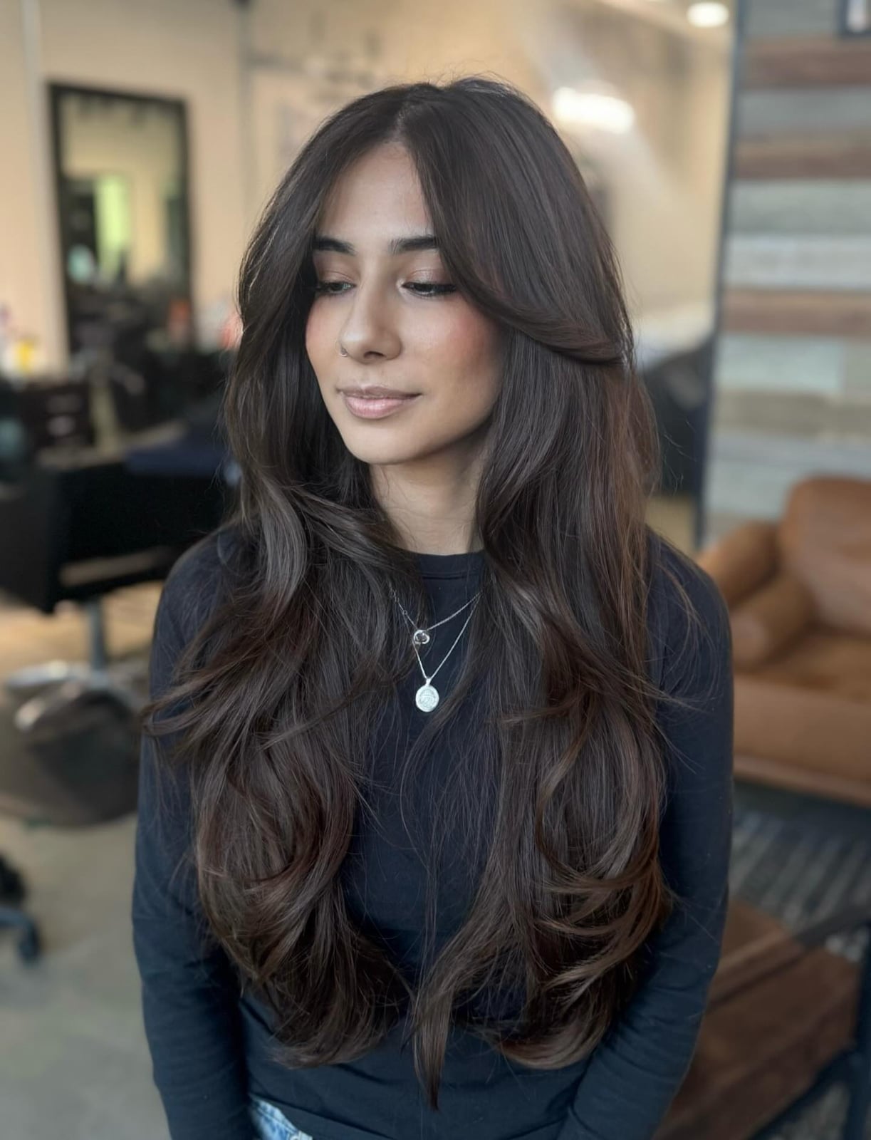 Mid-Back Layers With Face-Framing Pieces, Blowout With Soft Waves — Hairstyles 2027 for Long Faces