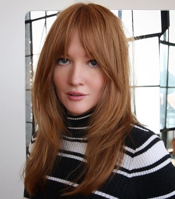 Copper Red Collarbone Layers With Face-Framing Bangs — Hairstyles 2027 for Long Faces