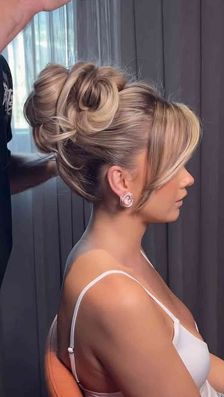 Elegant Crown Updo With Wispy Bangs Elegant Crown Updo With Wispy Bangs — Hairstyles 2027 for Long Neck