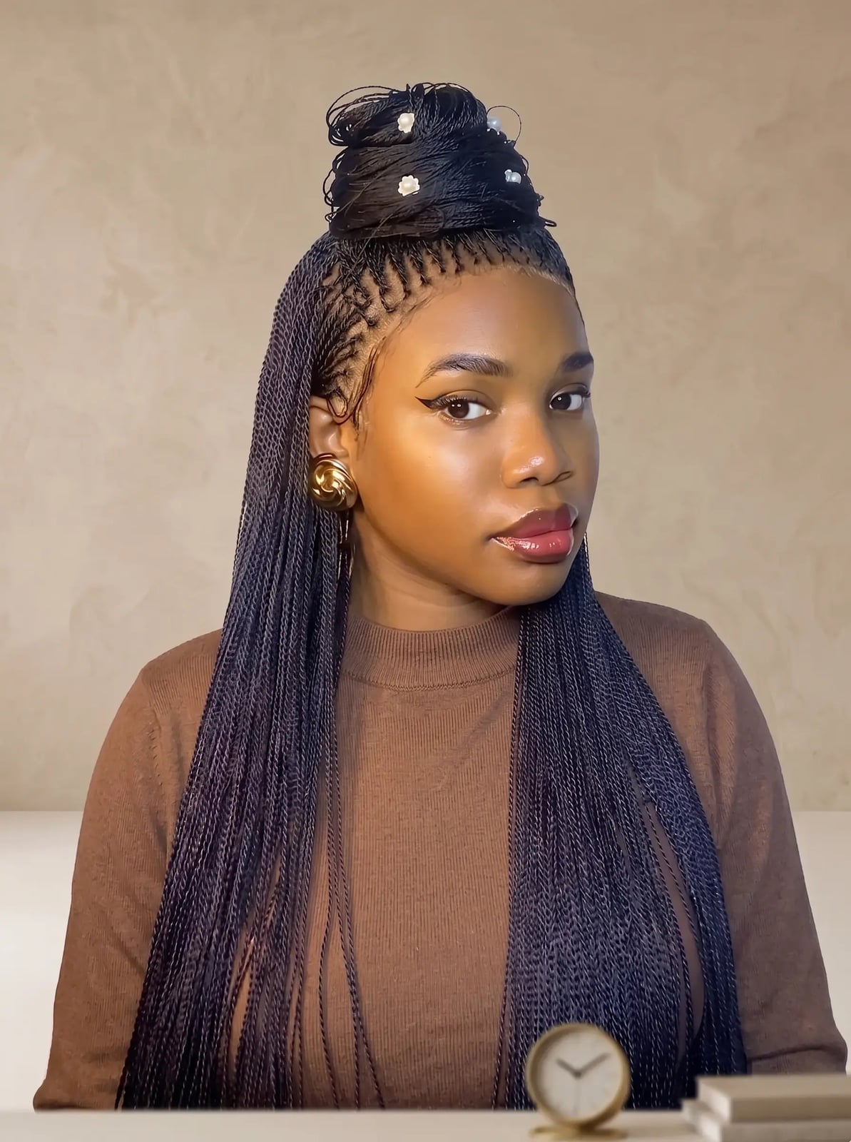 Fine Black Micro Braids Half Up Top Knot Fine Black Micro Braids Half Up Top Knot — Half Up Knotless Braids 2027