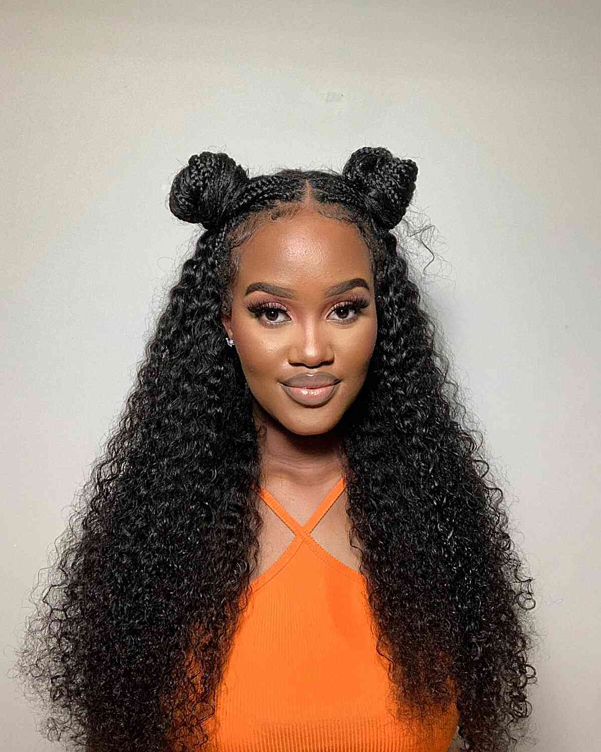 Black Knotless Braids Double Space Buns Black Knotless Braids Double Space Buns — Half Up Knotless Braids 2027