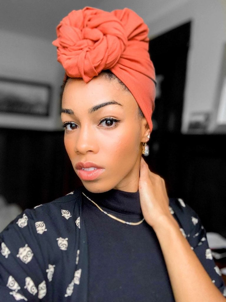 Curly Hair With Coral Knot Head Wrap Curly Hair With Coral Knot Head Wrap — Head Wrap Hairstyles 2027