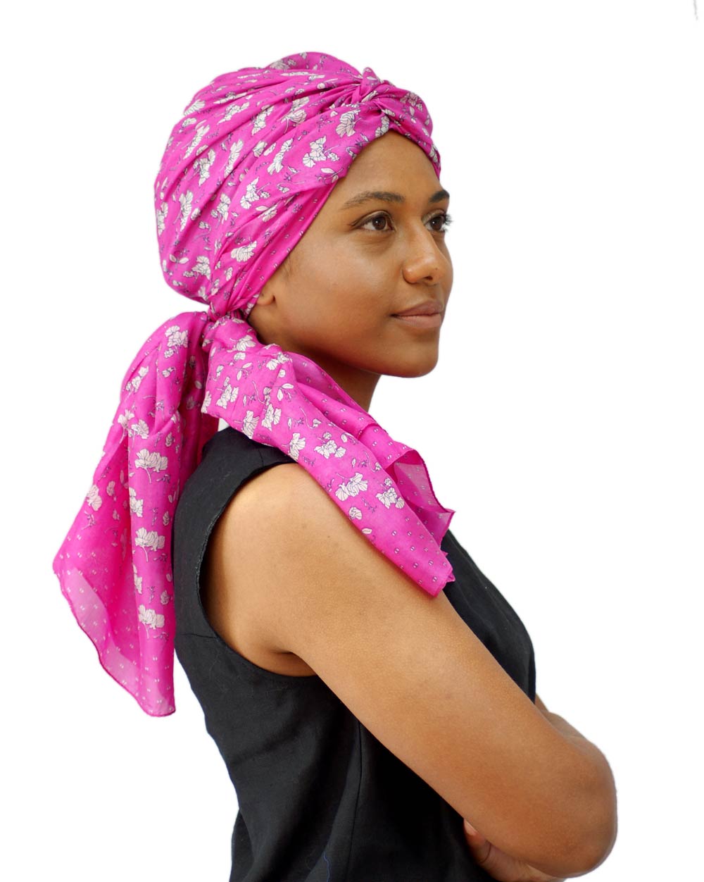 Long Straight Hair In Pink Floral Turban Long Straight Hair In Pink Floral Turban — Head Wrap Hairstyles 2027