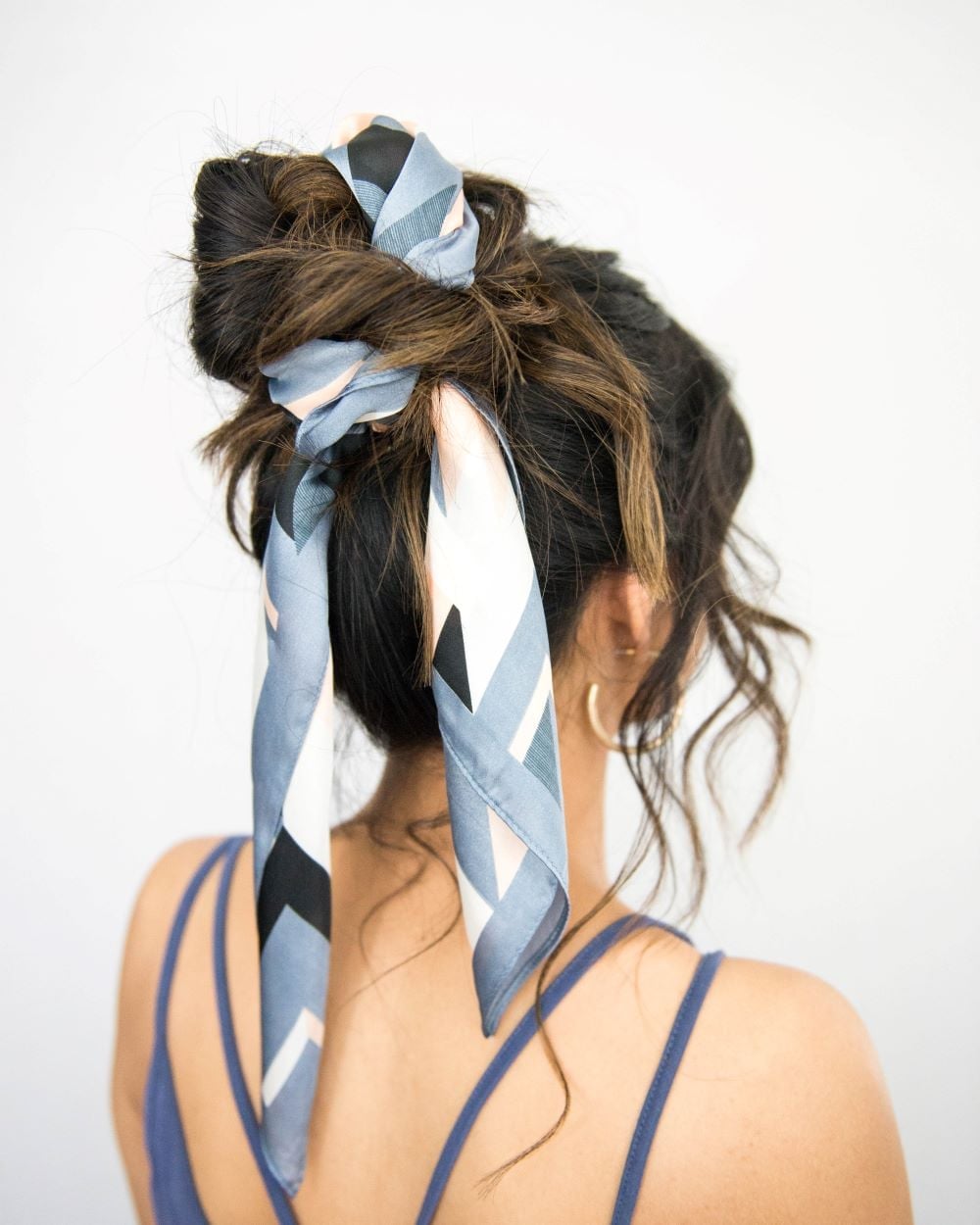 Messy Bun With Patterned Scarf Messy Bun With Patterned Scarf — Head Wrap Hairstyles 2027