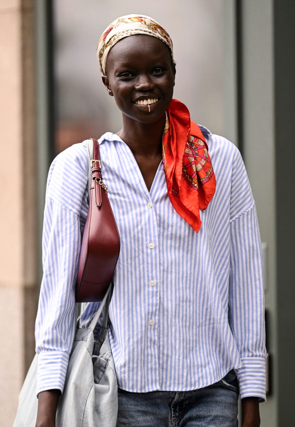 Chin Length Slicked Back With Red Scarf Chin Length Slicked Back With Red Scarf — Head Wrap Hairstyles 2027