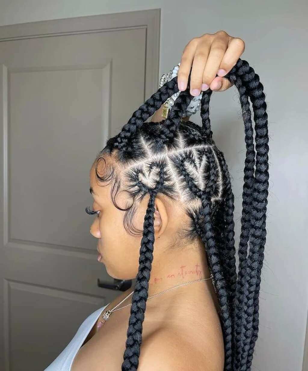 Mid-Back Knotless Braids With Heart Pattern Mid-Back Knotless Braids With Heart Pattern — Heart Part Braids 2027
