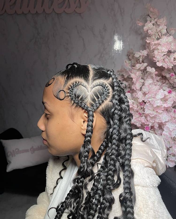 Mid-Back Coily Braids With Heart Parting Mid-Back Coily Braids With Heart Parting — Heart Part Braids 2027