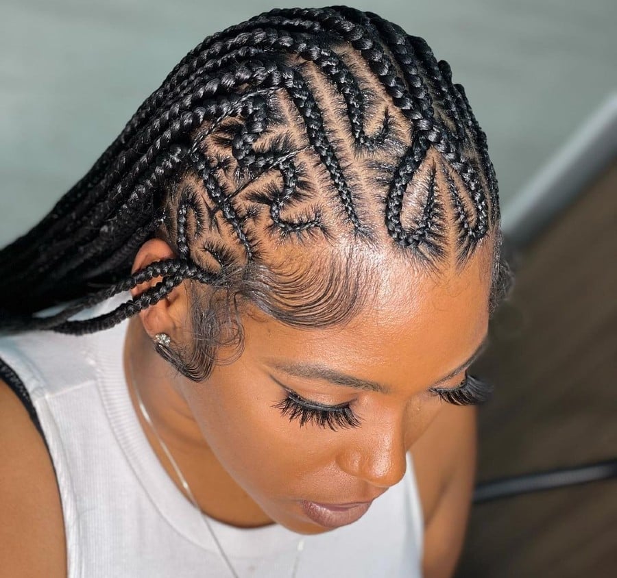 Mid-Back Cornrows With Heart Shape Design Mid-Back Cornrows With Heart Shape Design — Heart Part Braids 2027