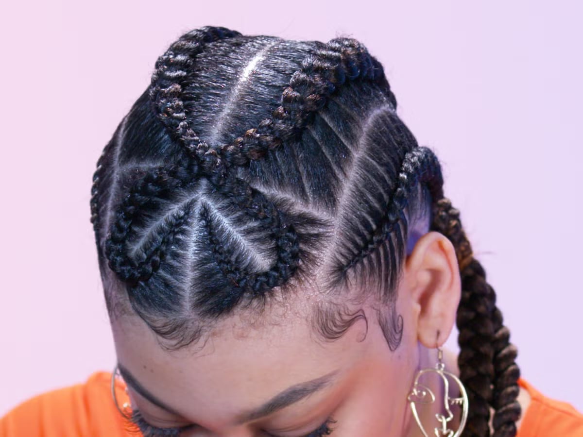 Cornrows With Geometric Heart Pattern Cornrows With Geometric Heart Pattern — Heart Part Braids 2027