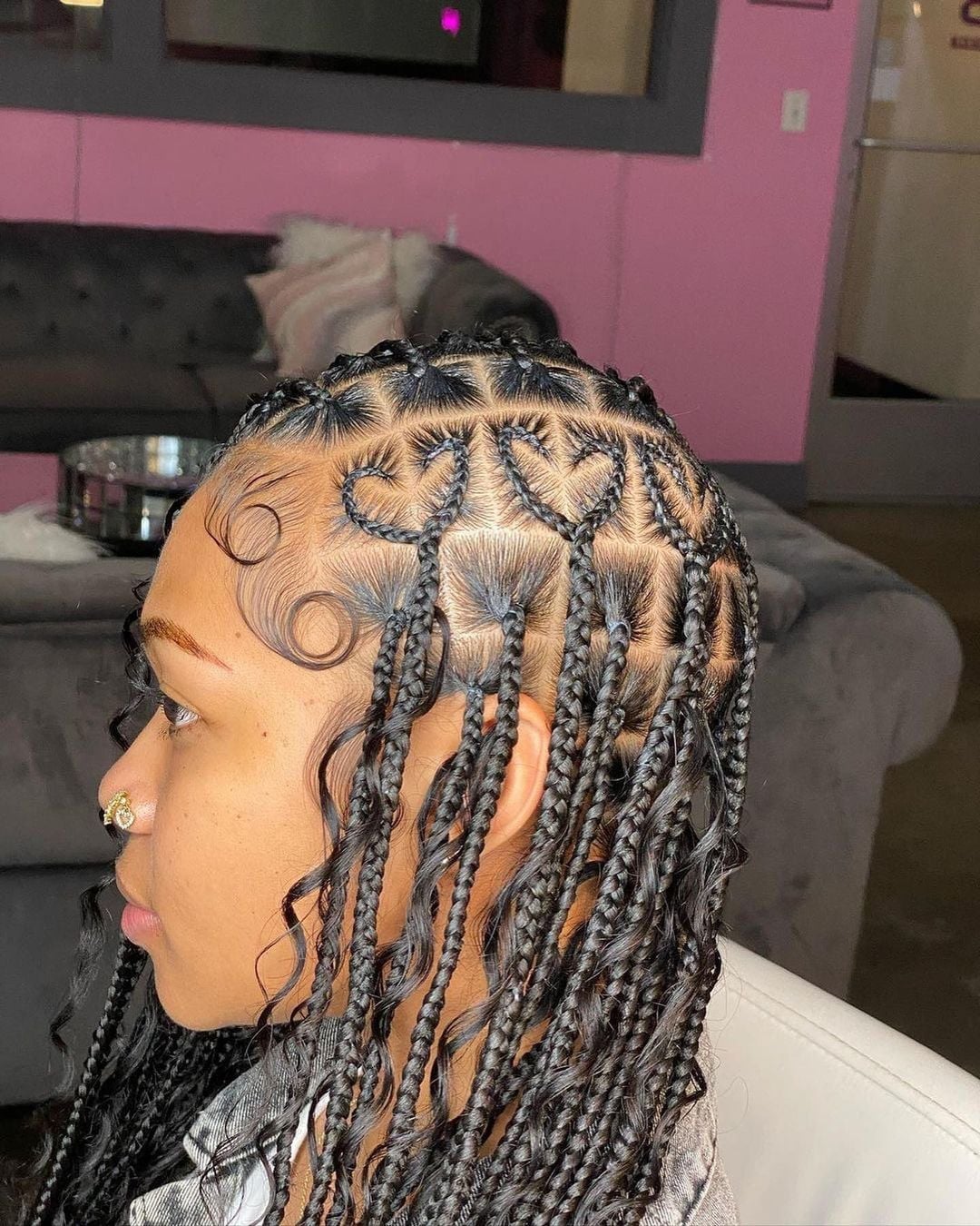 Box Braids With Wavy Ends Heart Pattern Box Braids With Wavy Ends Heart Pattern — Heart Part Braids 2027
