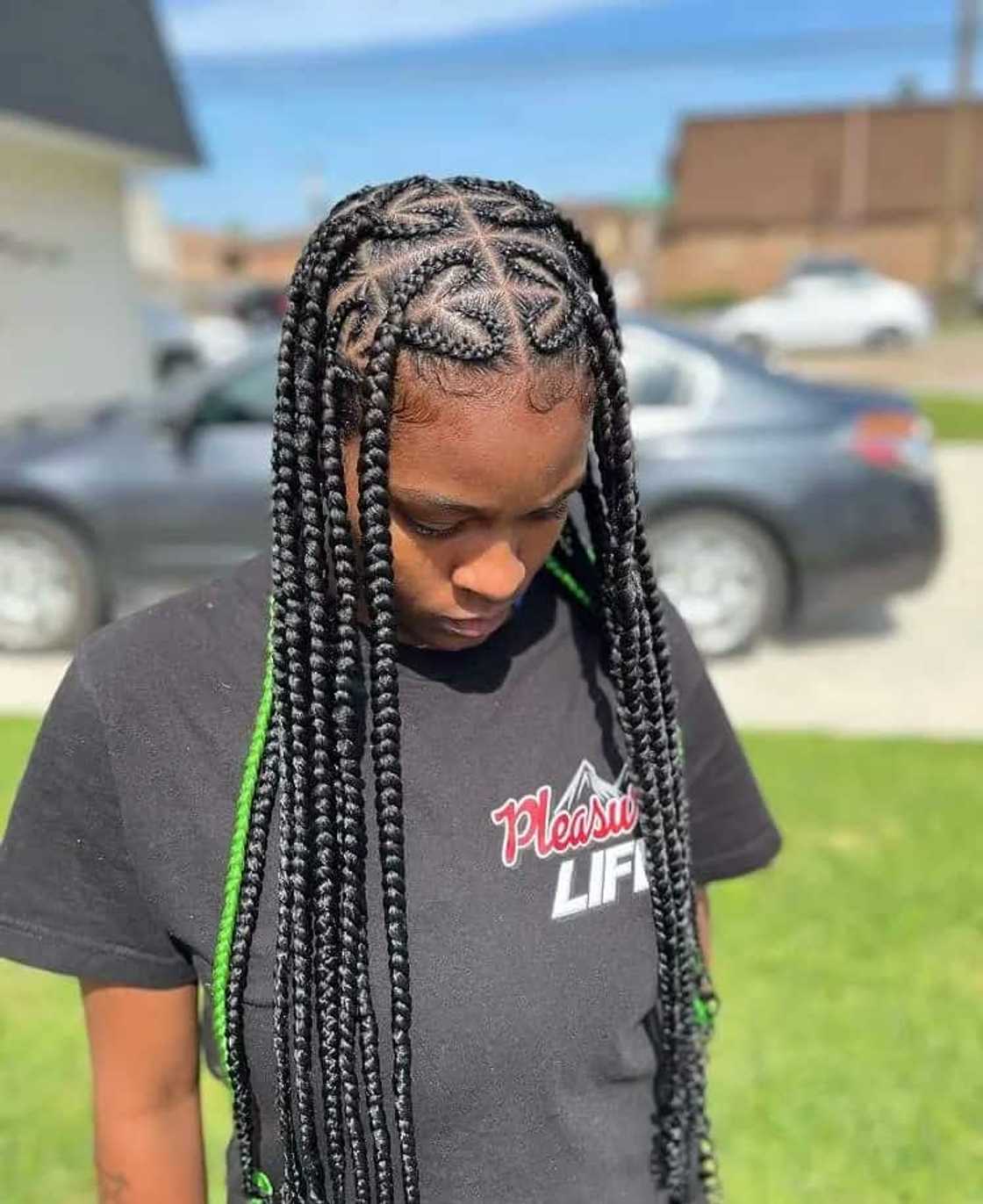 Box Braids With Green Accents Heart Part Box Braids With Green Accents Heart Part — Heart Part Braids 2027