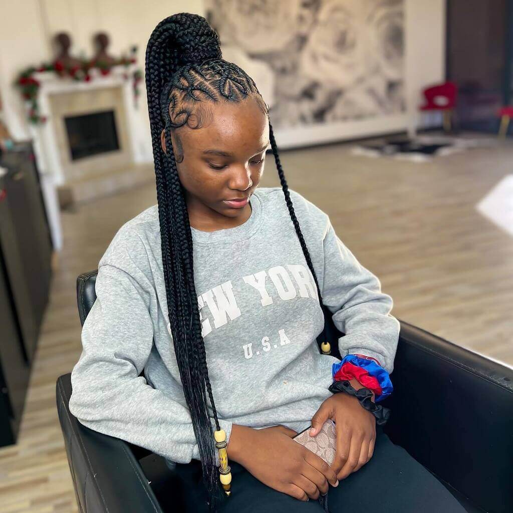 Braids Into Ponytail With Heart Shape, Mid-Back Braids Into Ponytail With Heart Shape, Mid-Back — Heart Part Braids 2027