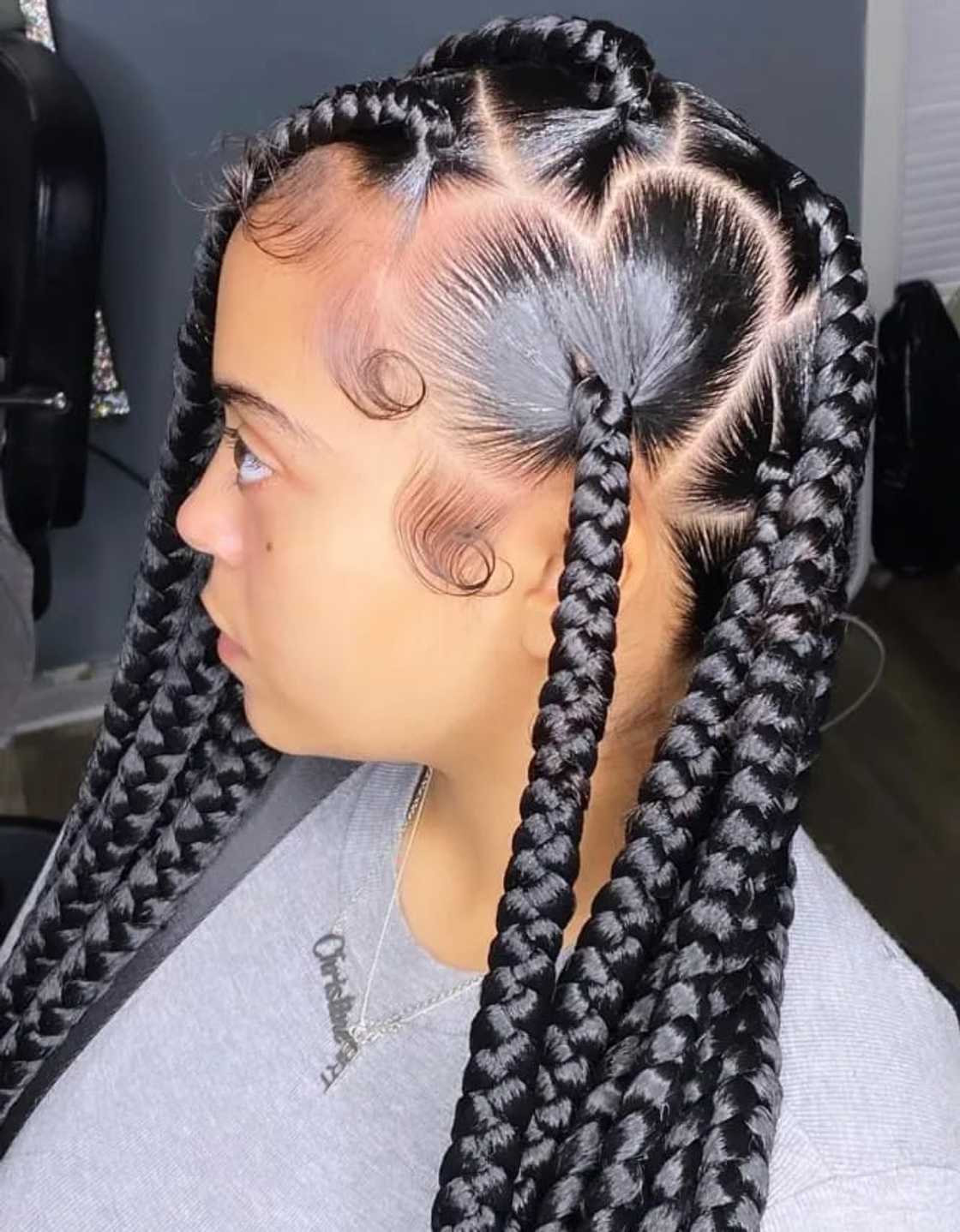 Shoulder Length Stitch Braids With Heart Part Shoulder Length Stitch Braids With Heart Part — Heart Part Braids 2027