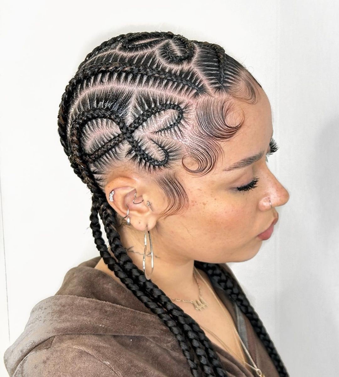 Thick Black Stitch Braids Heart Pattern Thick Black Stitch Braids Heart Pattern — Heart Part Braids 2027