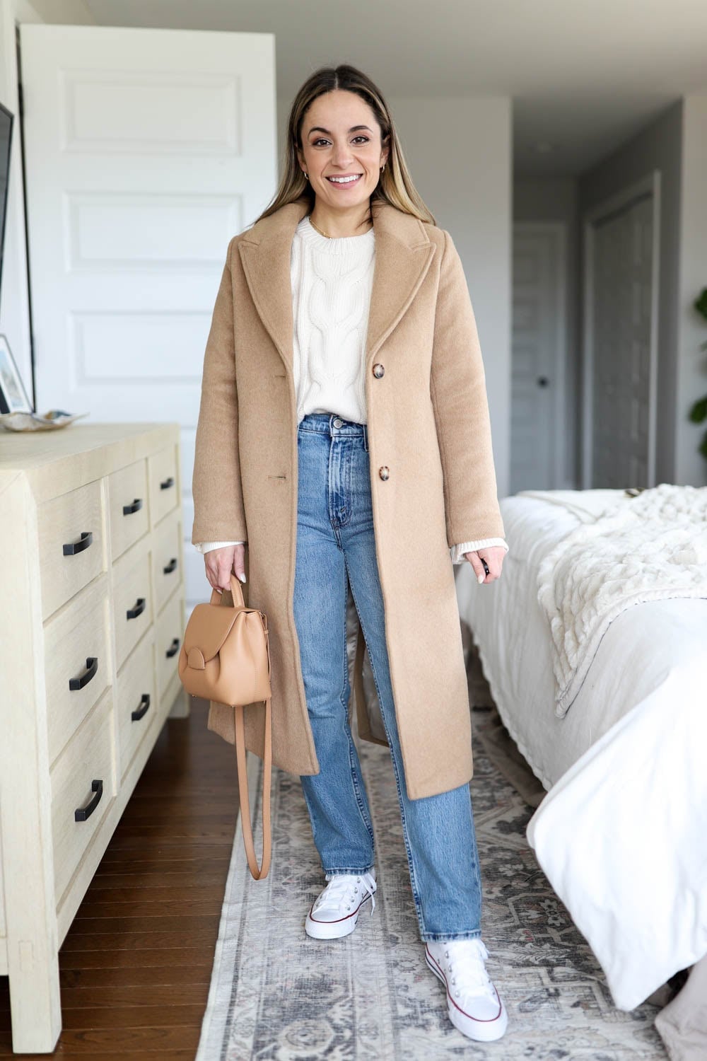 Camel Coat Over Cable Knit Sweater Camel Coat Over Cable Knit Sweater — High Top Converse Outfits 2027