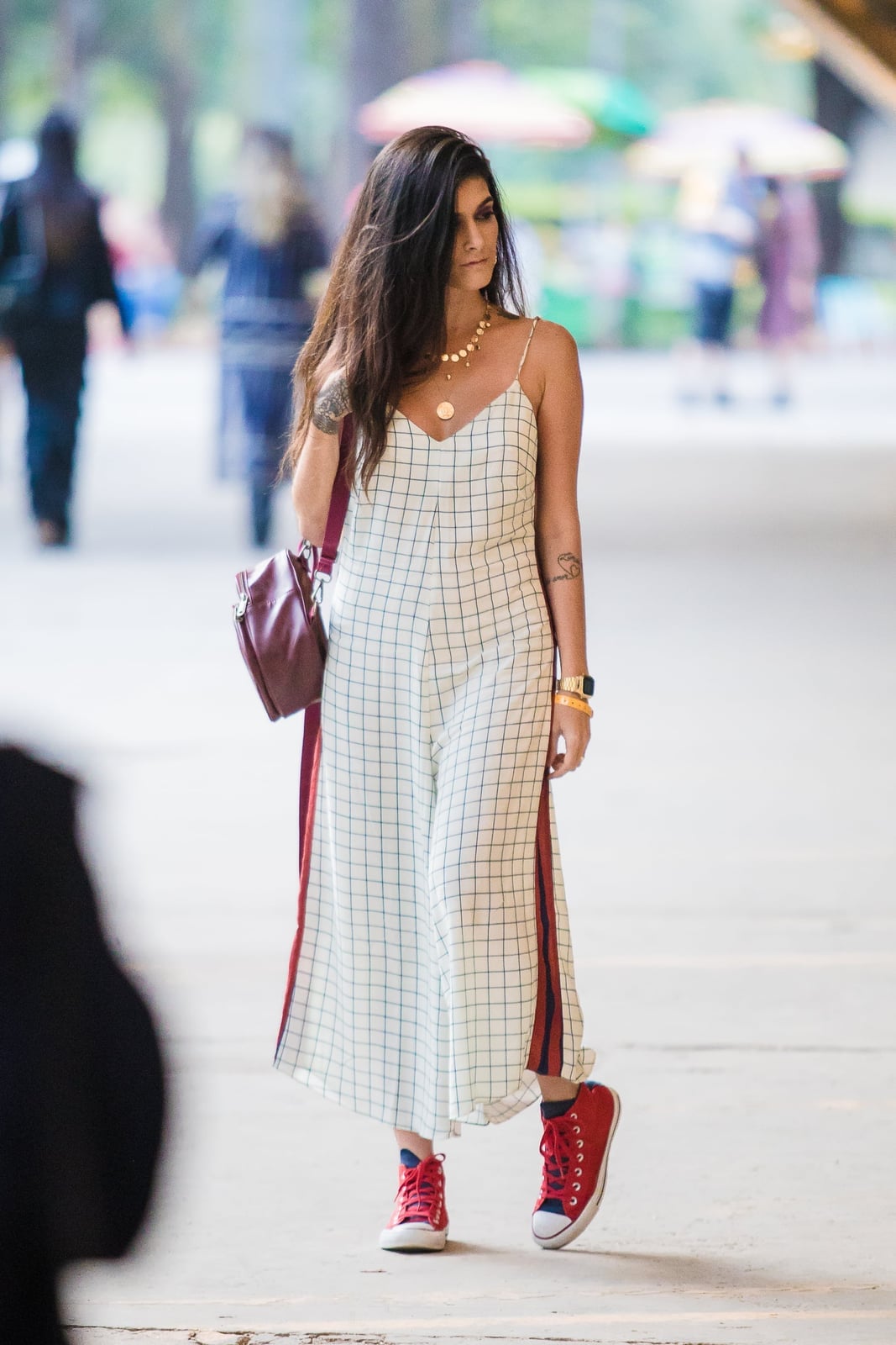 Plaid Jumpsuit With Red High Top Converse Plaid Jumpsuit With Red High Top Converse — High Top Converse Outfits 2027