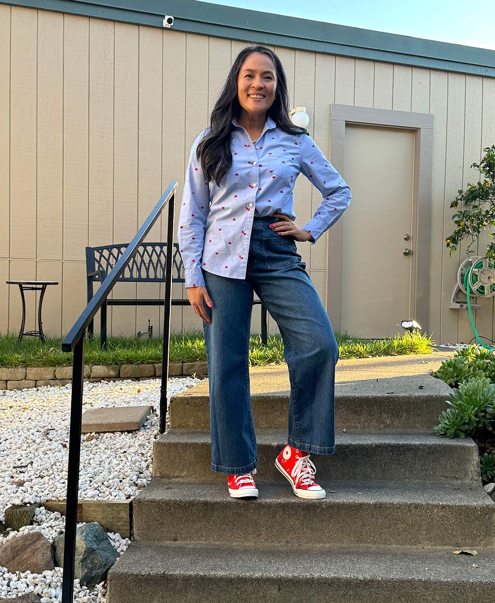 Patterned Button-Down With Dark Wash Jeans Patterned Button-Down With Dark Wash Jeans — High Top Converse Outfits 2027