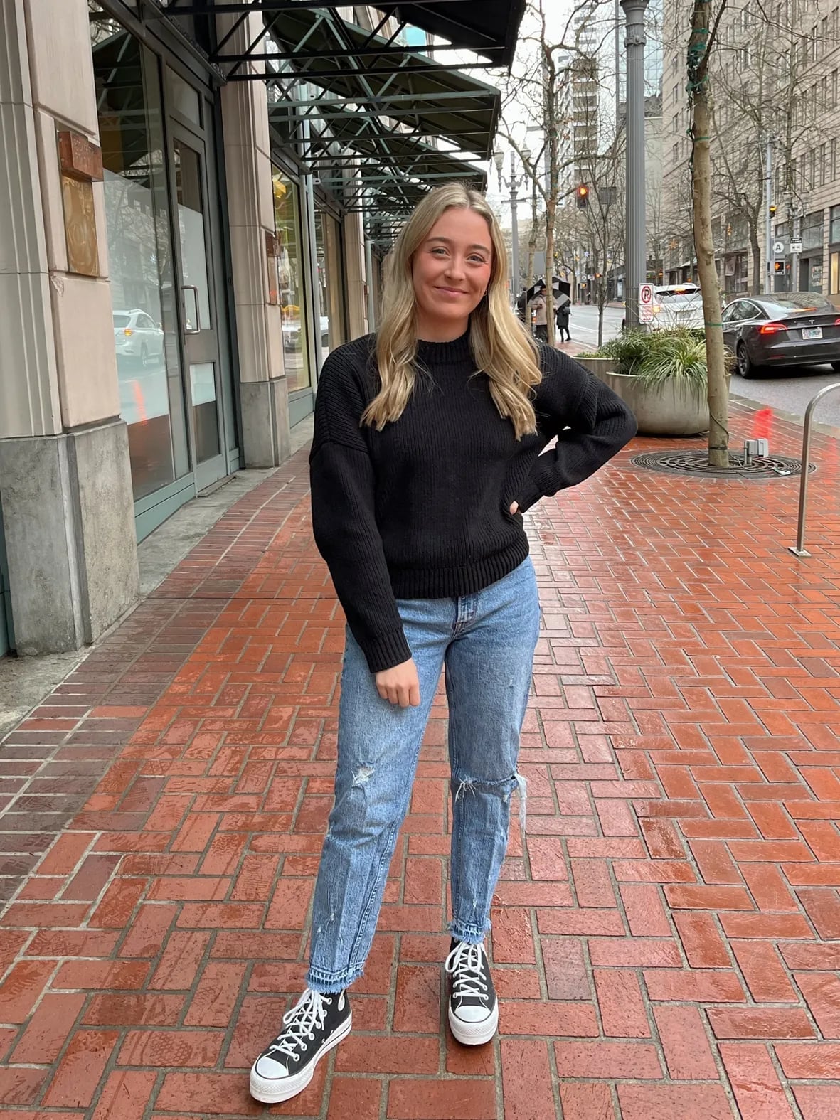 Black Chunky Knit Sweater With Ripped Jeans Black Chunky Knit Sweater With Ripped Jeans — High Top Converse Outfits 2027