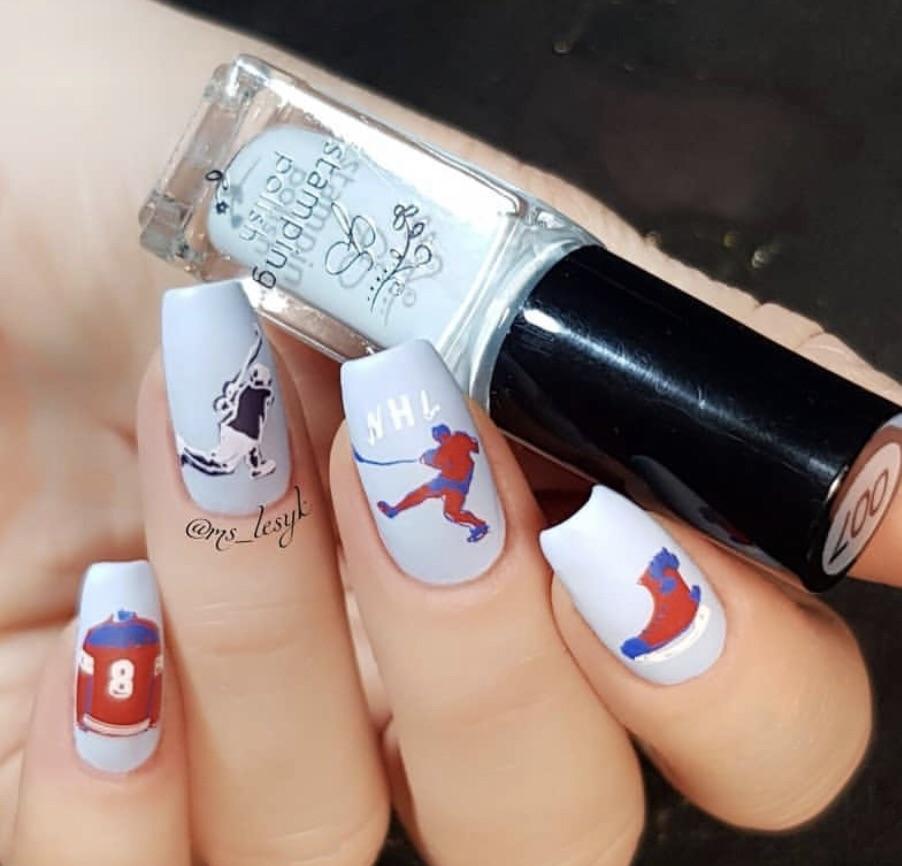 Matte Light Blue Hockey Graphics Almond Nails Matte Light Blue Hockey Graphics Almond Nails — Hockey Nails 2027