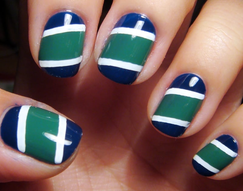 Short Oval Navy Green White Canucks Logo Nails Short Oval Navy Green White Canucks Logo Nails — Hockey Nails 2027