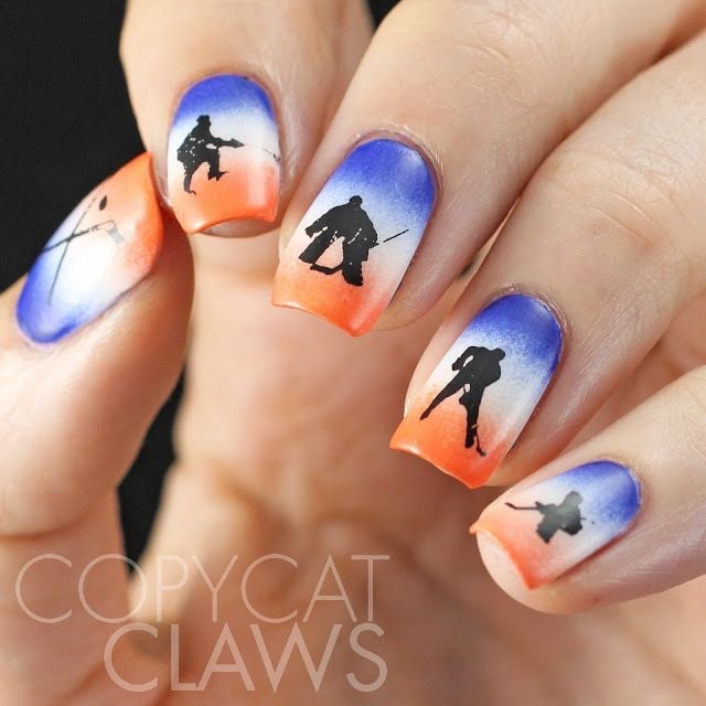 Short Square Orange Blue Gradient Player Silhouettes Nails Short Square Orange Blue Gradient Player Silhouettes Nails — Hockey Nails 2027