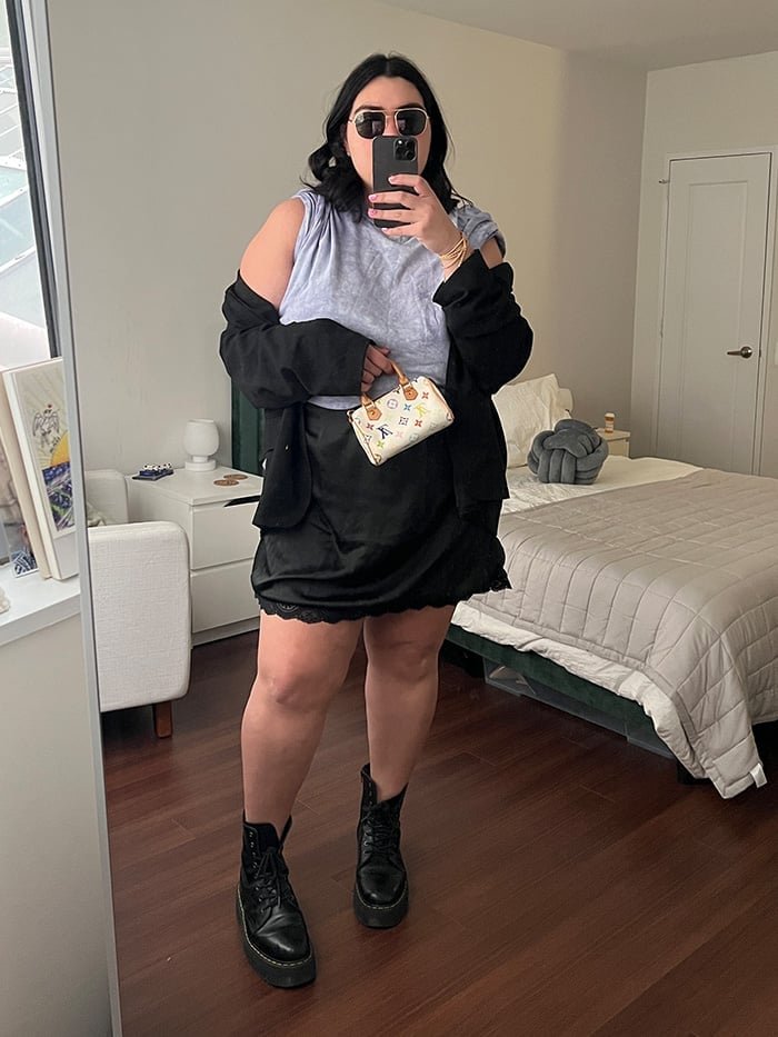 Blazer Over T-Shirt and Slip Dress With Combat Boots Blazer Over T-Shirt and Slip Dress With Combat Boots — Indie Sleaze Outfits 2027