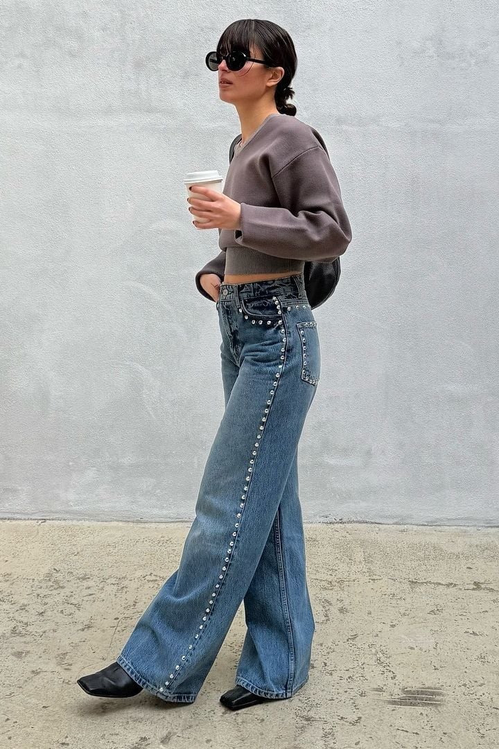 Cropped Sweater With Embellished Wide-Leg Jeans Cropped Sweater With Embellished Wide-Leg Jeans — Indie Sleaze Outfits 2027