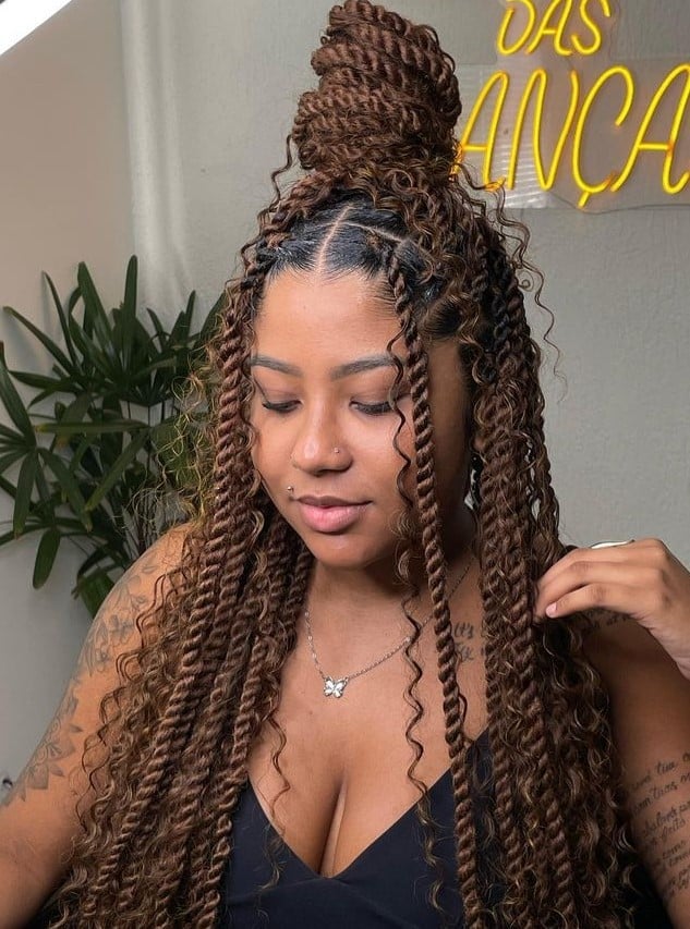 Medium Brown Half-Updo With Top Knot Medium Brown Half-Updo With Top Knot — Island Twists 2027