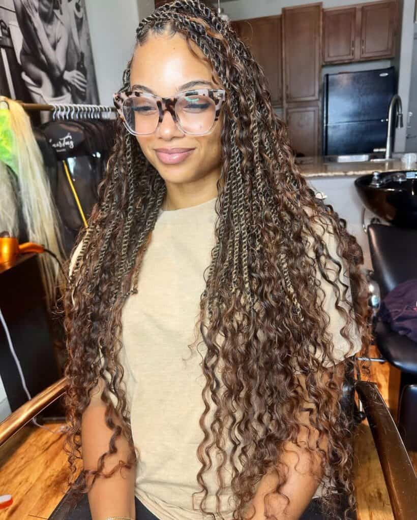 Brown Twists With Blonde Highlights and Curls Brown Twists With Blonde Highlights and Curls — Island Twists 2027