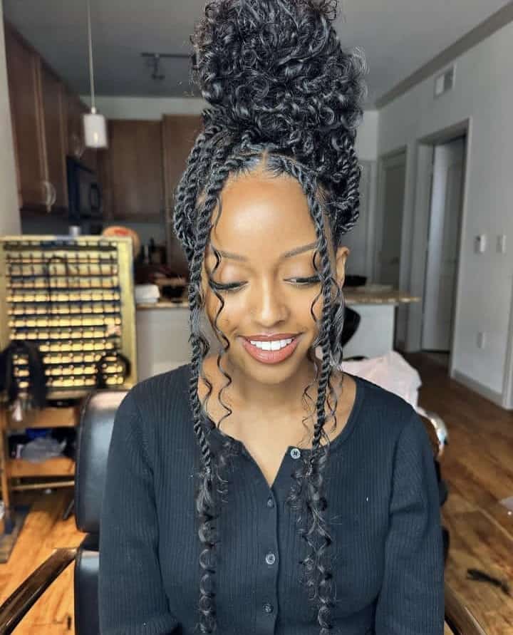 Black Twists With Curly Bun and Face-Framing Tendrils Black Twists With Curly Bun and Face-Framing Tendrils — Island Twists 2027