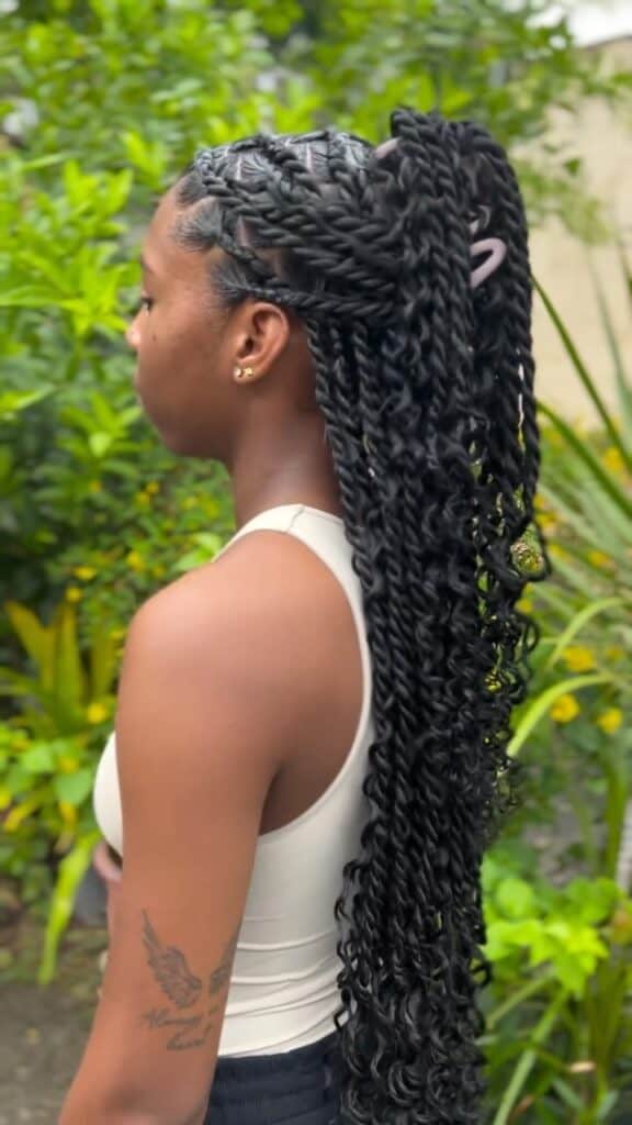 High Ponytail With Loose Curly Island Twists High Ponytail With Loose Curly Island Twists — Island Twists 2027
