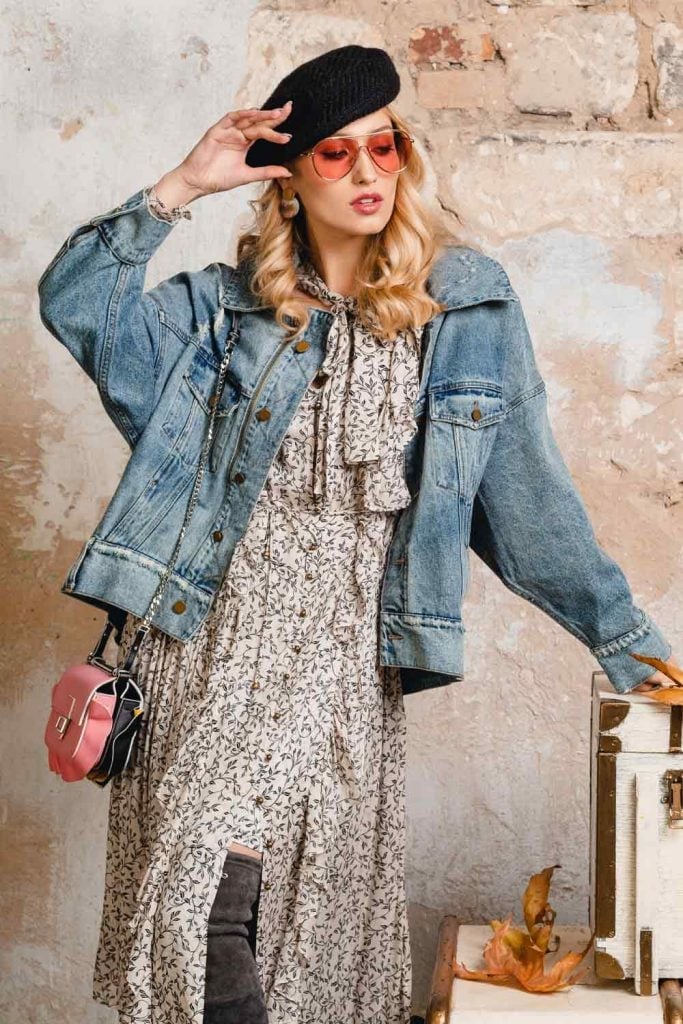 Oversized Denim Jacket With Floral Maxi Dress Oversized Denim Jacket With Floral Maxi Dress — Jean Jacket Outfits 2027