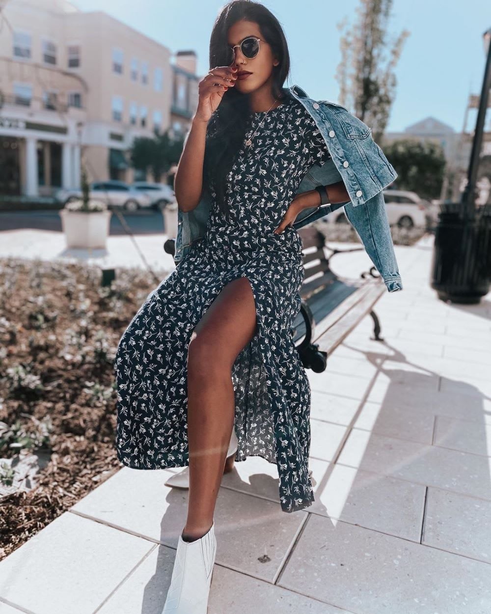 Denim Jacket Draped Over Maxi Dress Denim Jacket Draped Over Maxi Dress — Jean Jacket Outfits 2027