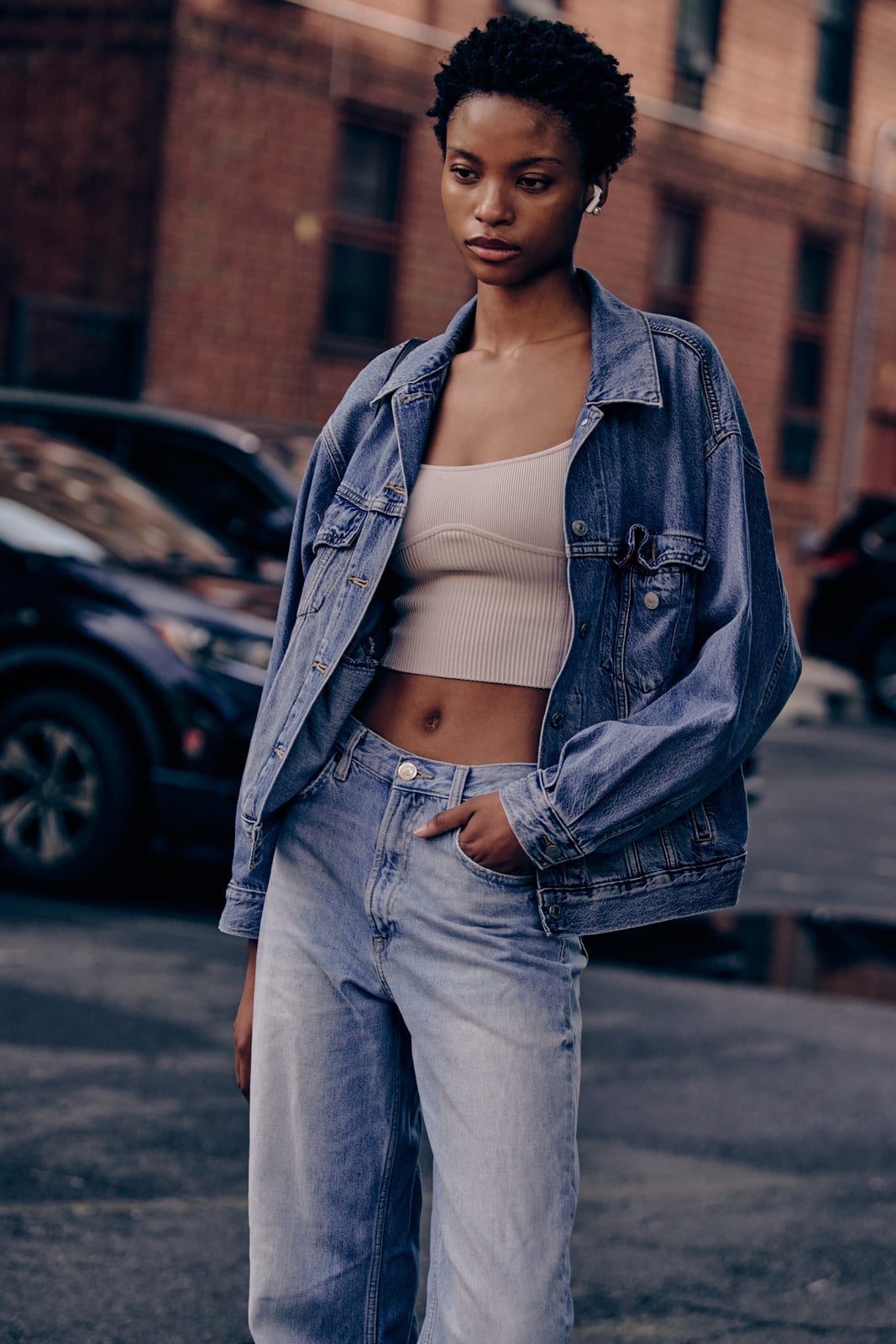 Oversized Denim Jacket With Cropped Tank Oversized Denim Jacket With Cropped Tank — Jean Jacket Outfits 2027