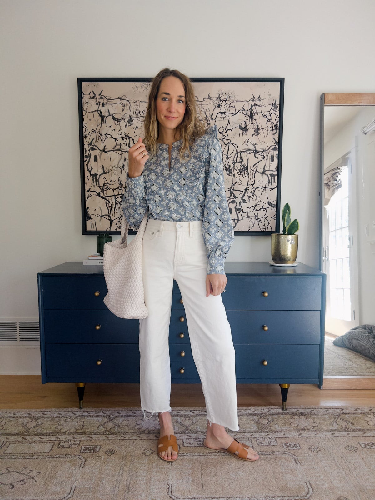 White wide leg jeans with a floral print blouse White wide leg jeans with a floral print blouse — Jeans Outfits 2027 with Blouse