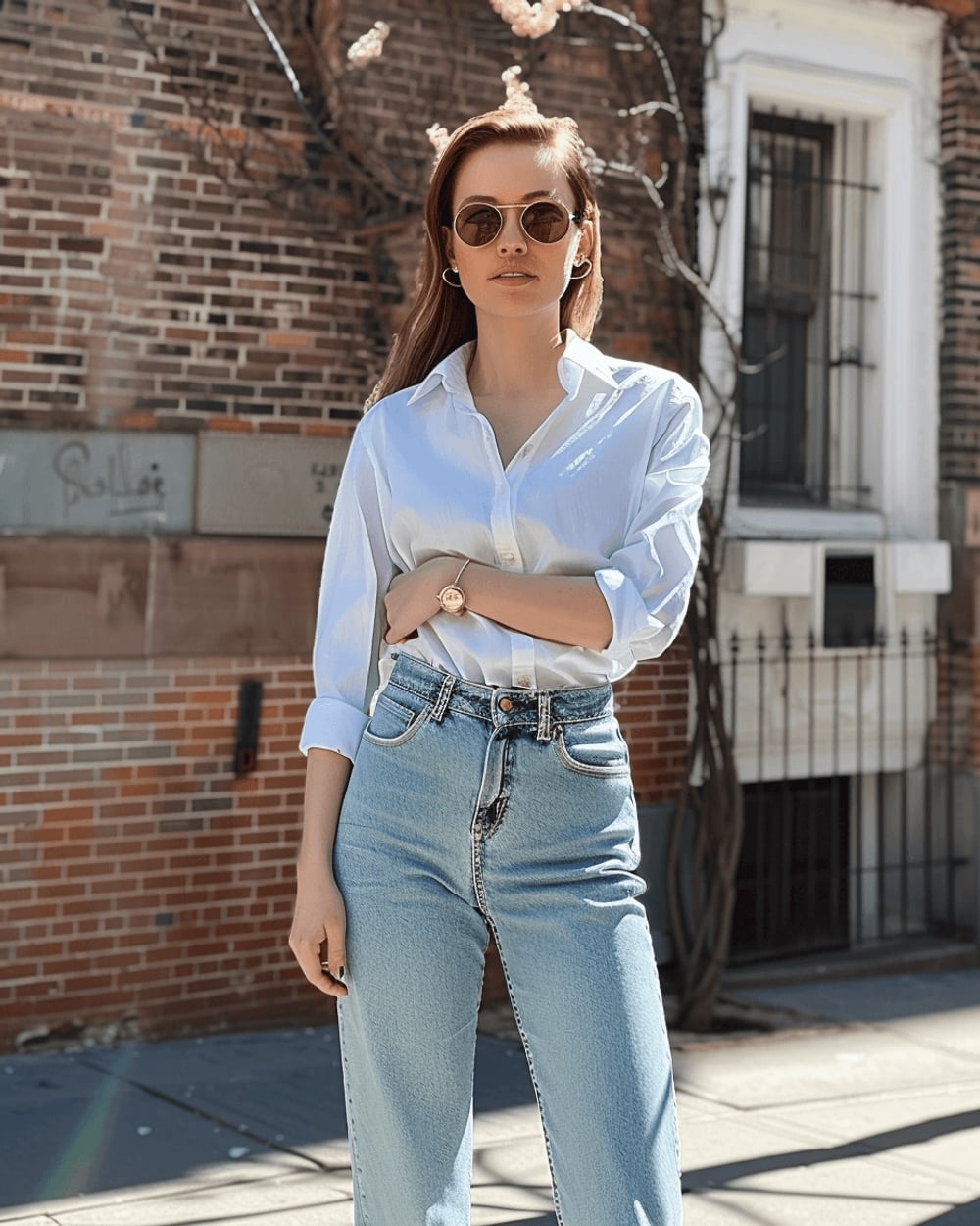 Light wash jeans with a crisp white button-down shirt Light wash jeans with a crisp white button-down shirt — Jeans Outfits 2027 with Blouse